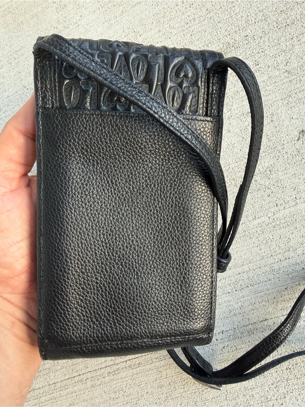 Brighton Leather Phone Crossbody Wallet Bag Black Embossed Love Hearts - Picture 3 of 6